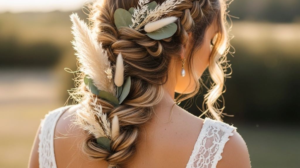 Boho Wedding Hair with Dried Flower Accents